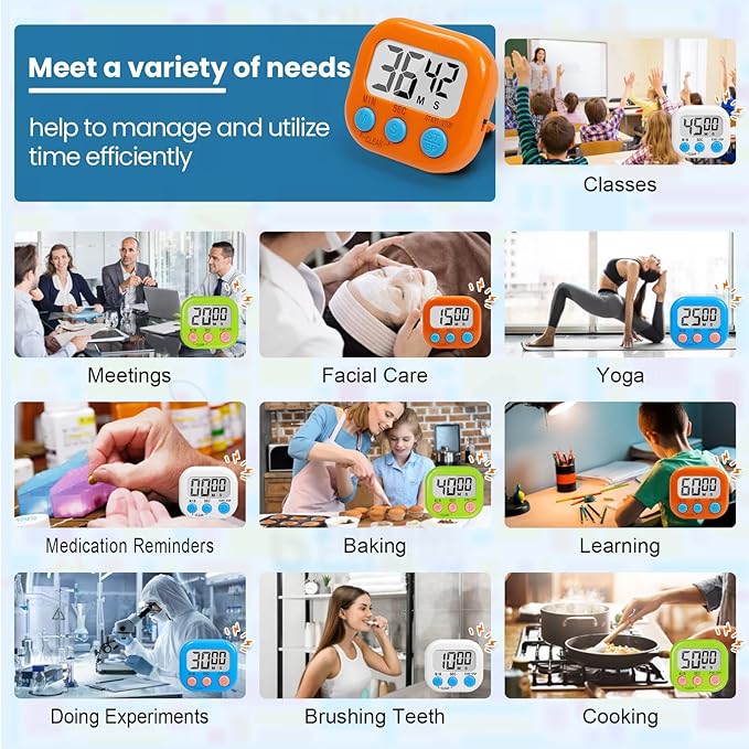 12 Pack Digital timers for Classroom, Magnetic Countdown Kitchen Timers for Cooking, Big Digits Loud Alarm Timer for Teachers, Sports, Study, Gym, Training, Baking