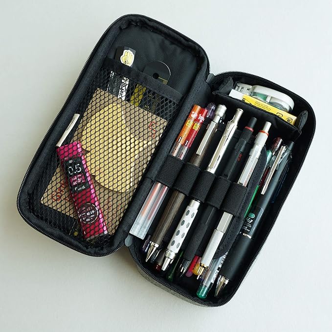 LOONLOON 663 Stone Pencil Case Dark Gray – Large Capacity Multi-Section Pen Pouch with Divider, School, College, Office, Student Stationery Organizer