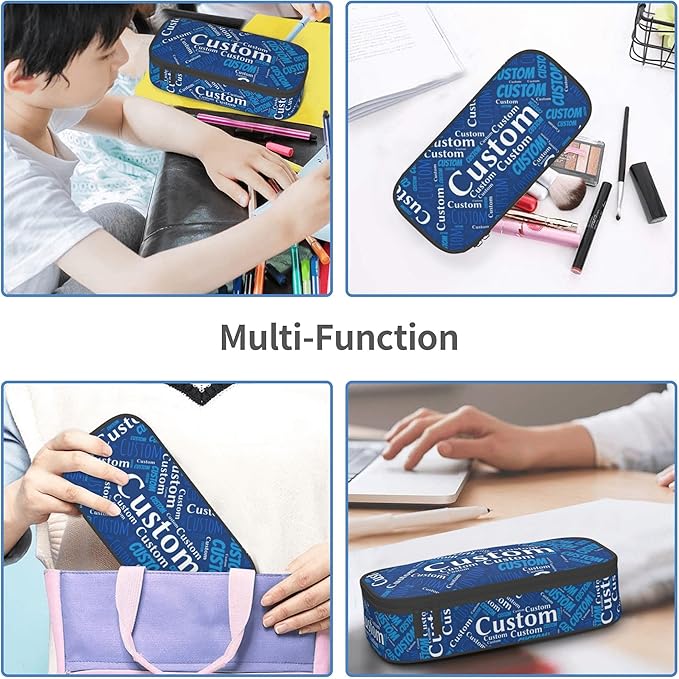 Custom Pencil Case with Name, Personalized Pen Bag Add Your Image Text, Large Storage Students Stationery Pen Box with Zipper Durable Pencil Box for Girls Boys Office School
