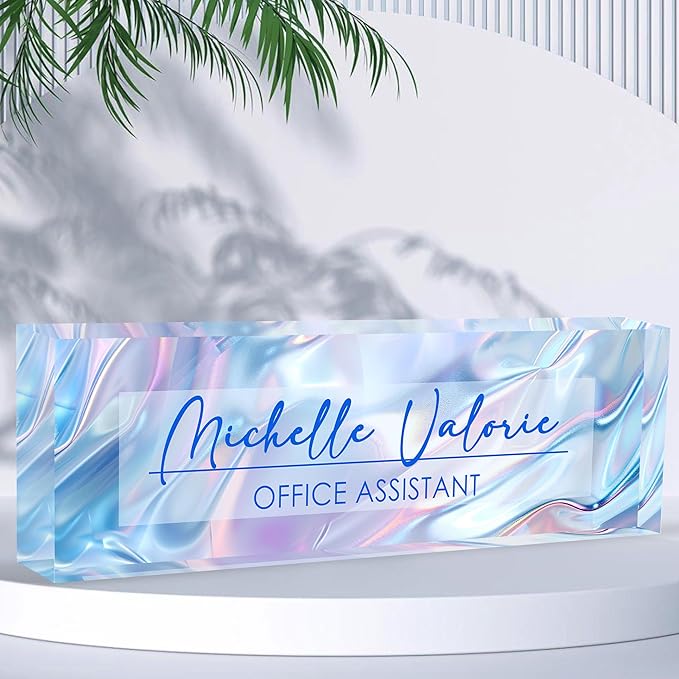 Personalized Office Name Plate, Custom Name Plate for Desks, Office Desk Decorations Gift for Women Men, Acrylic Desk Name Plate for Teacher Coworkers Staff Boss (Laser Ripple)