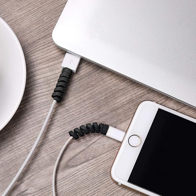 Jetec 24 Pcs Charger Cable Protector,Silicone Flexible Cable Saver,Spiral USB Mouse Wire Protector for Headphone Laptop Earphone Cell Phone Wrap Accessories (Black)