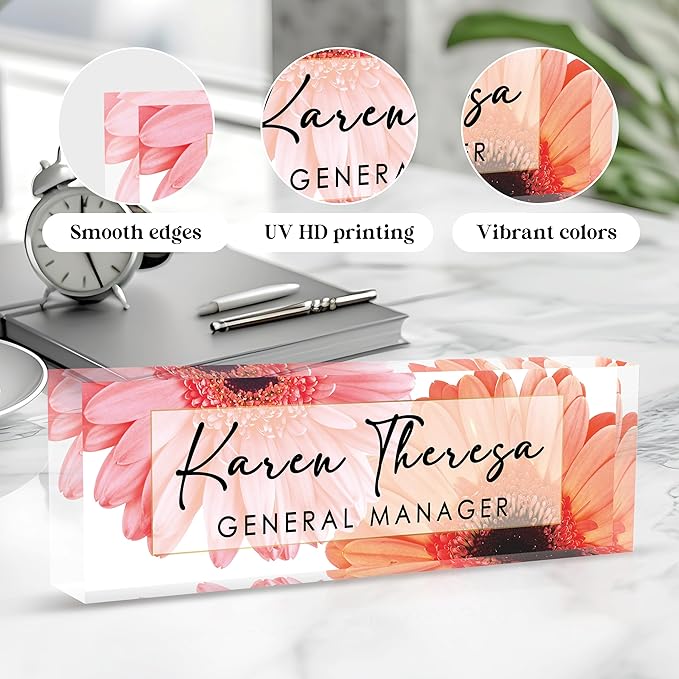 Custom Office Name Plate, Personalized Gifts for Women & Men, Appreciation Gifts for Employees, Boss, Teacher - Office Desk Accessory (African Daisy)