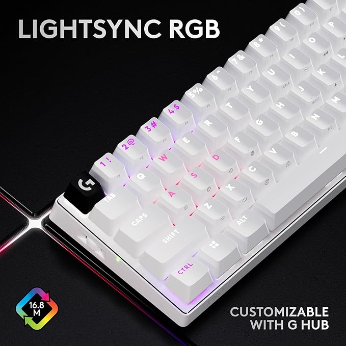 Logitech G PRO X 60 Lightspeed Wireless Gaming Keyboard, Ultra Compact TKL 60% Mechanical Keyboard for Windows PC, LIGHTSYNC RGB, Dual-Shot PBT Keycaps, GX Optical Tactile Switches - White