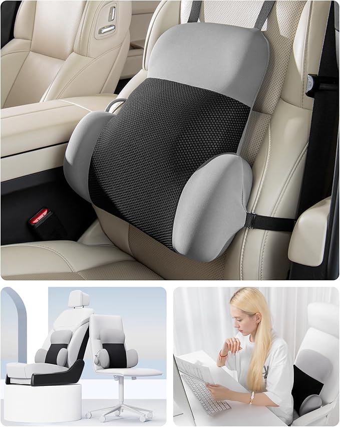 BEBAS Adjustable Air Lumbar Support Pillow for Office Chair, Car & Gaming Chair - Memory Foam Lower Back Cushion - Customizable Air Support for Back Pain Relief & Posture Correction
