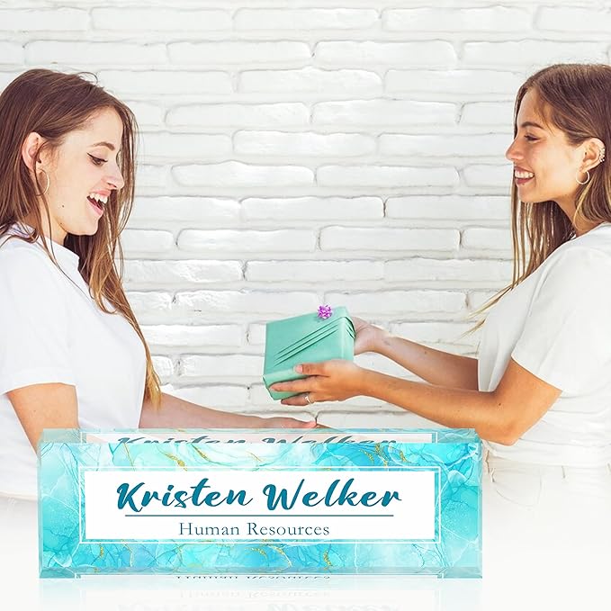 Desk Name Plate Personalized, Premium Gradient Blue Marble Acrylic Desk Name Plate, Personalized Name Plate for Desk, Office Decor for Women or Men Coworkers, Boss, Employee, Teacher