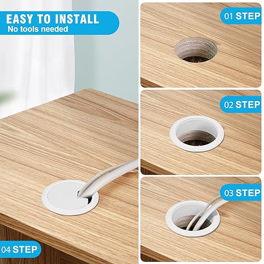 2" Spring Desk Grommet, JTemgle Plastic Cable Hole Cover Computer Table Cord Wire Organizer Caps Desktop Cord Management for Home Office TV Stands Tabletops - White, 5 Pcs