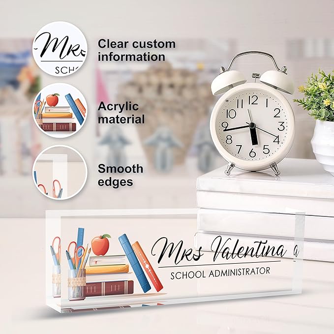 Custom Teacher Name Plate for Desk | Personalized Desk Acrylic Name Plate Office Accessories | Personalized Teacher Appreciation Gifts (C-For Teacher 1)