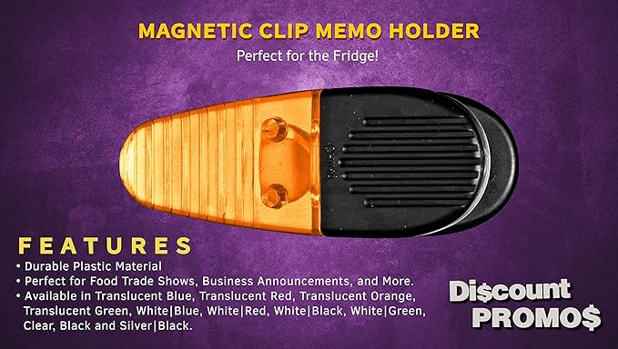 10 Magnetic Memo Holders Set - Large Clip, Plastic - TOrange