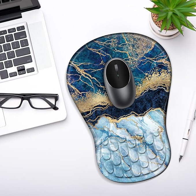 YIWEI Ergonomic Mouse Pad with Wrist Rest - Comfortable Office Mousepad with Memory Foam Wrist Support for Carpal Tunnel Relief, Mouse Pads with Non-Slip Base for Gaming and Home (Marble)
