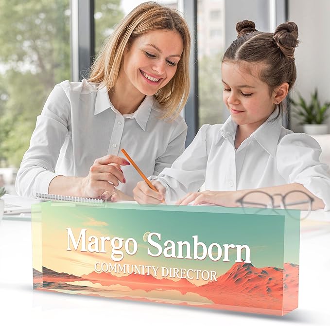 Personalized Name Plate for Desk Custom Acrylic Desk Name Plate Custom Employee Appreciation Gifts Office Gifts for Women, Men, Boss, Coworkers, Teacher, Nurse (Desert)