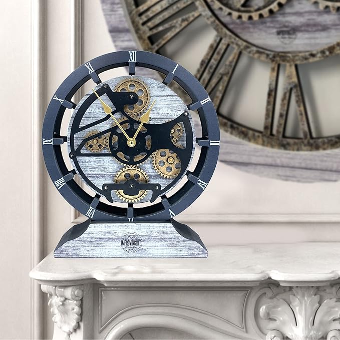 The Gears Clock Desk Clock 10 inches with Real Moving Gears Convertible into Wall Clock (Silver Glamour)