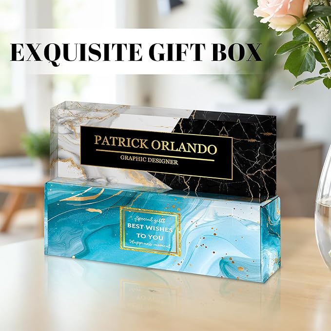 Personalized Name Plate for Desk, Custom Acrylic Desk Name Sign, Office Appreciation Gifts for Women Men Coworkers Boss Teacher Employee (B/W Marble)