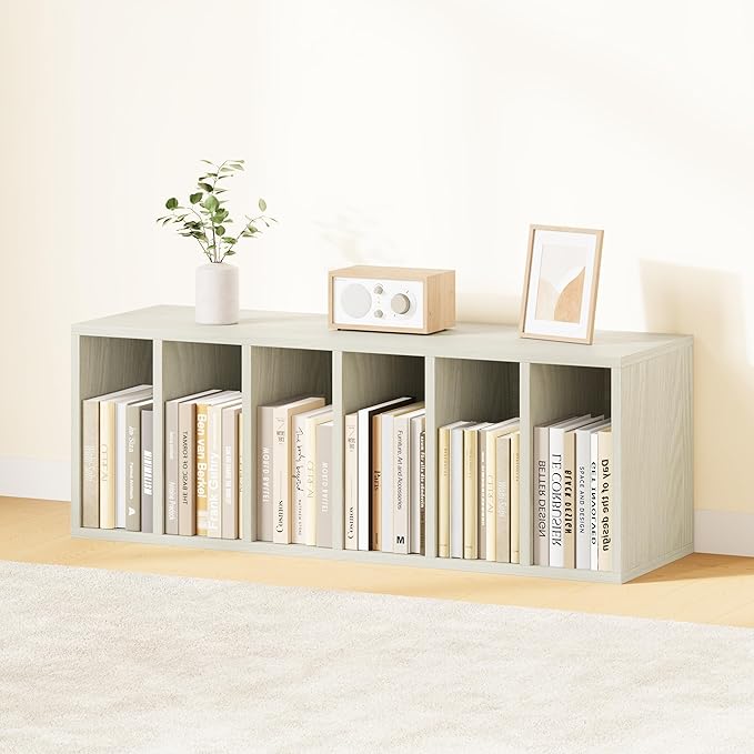 IOTXY DIY Modular Cube Bookcase - CubeXY Customizable Stackable Expandable Basic Shelving Units, 6-Cube Wooden Open Bookshelf with Removable Shelves for Books Organizer, Oak