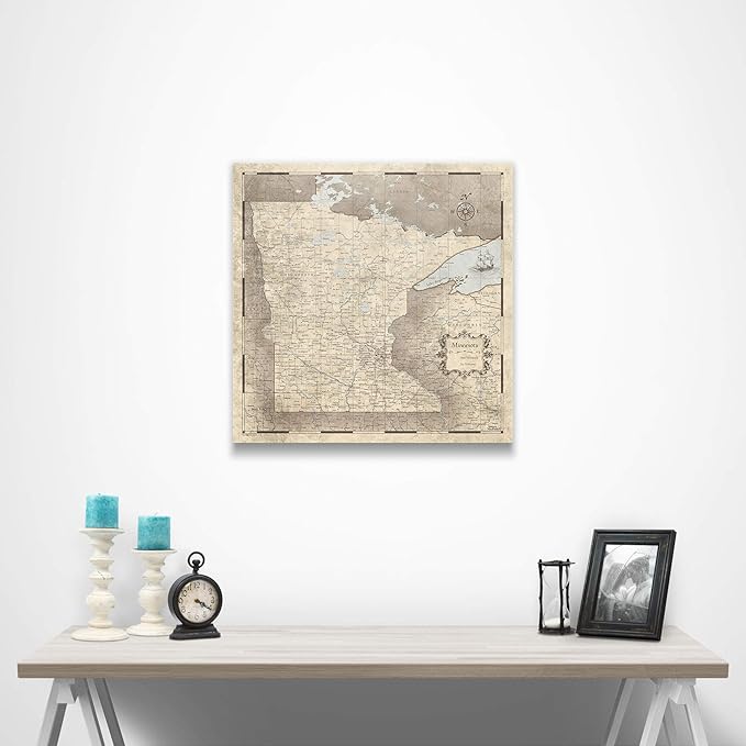 Push Pin Minnesota Map Board - With Push Pins to Mark Minnesota Travel - Handmade in Ohio, USA - Design: Rustic Vintage