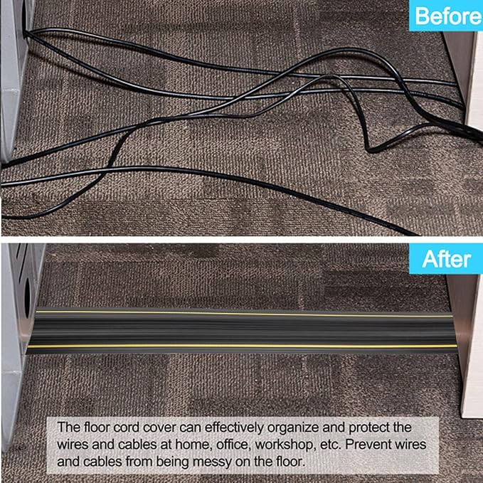 6FT Floor Cord Cover-Cord Cover Floor,Power Cable Protector Soft Extension Floor Cable Cover to Organize and Protect Wire on Floor, Electrical Cord Covers for Floor (6ft)
