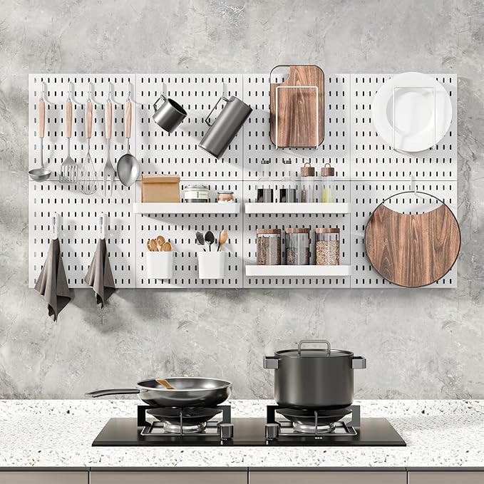 Pegboard Combination Kit, 25.2" x 50.4" Wall Mounted Storage Set with 8 Pegboards & 40 Accessories Hanging, Peg Boards Organizer