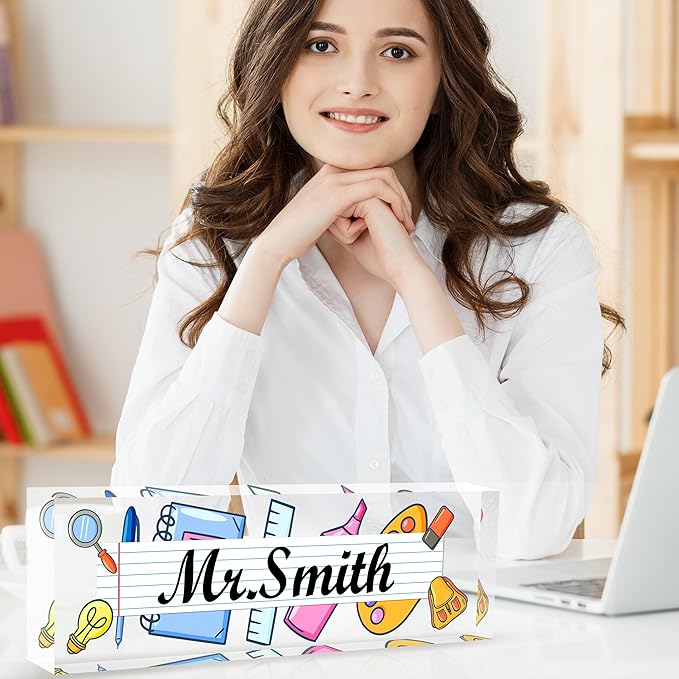 Custom Desk Name Plate Personalized, Acrylic Name Plates for Desk, Office Decor Personalized Gifts for Teacher Coworkers Boss Nurse Learning Tools