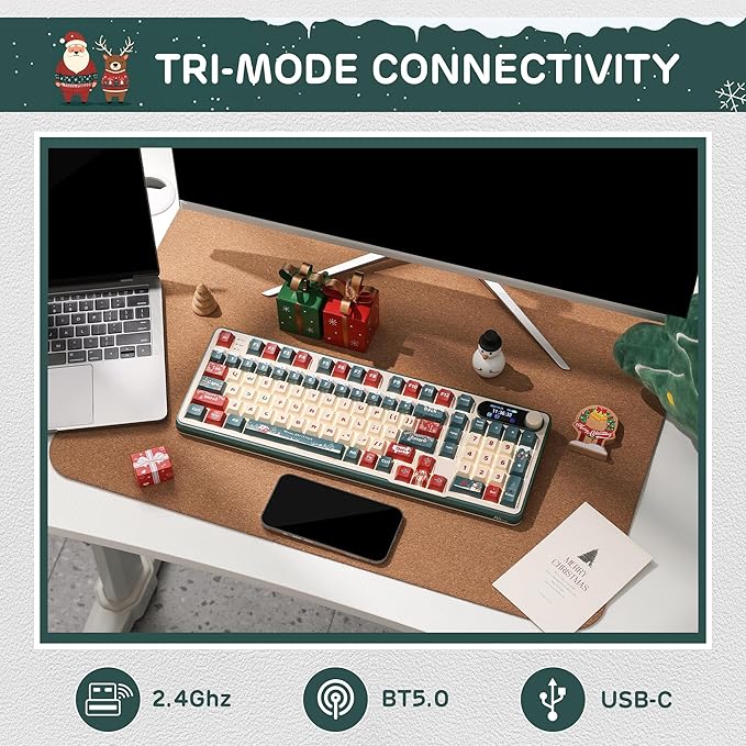 RK ROYAL KLUDGE S98 Mechanical Keyboard w/Smart Display & Knob, Top Mount 96% RGB Wireless Gaming Keyboard BT/2.4G/USB-C, Hot Swappable, Software Support, Creamy Sound, 98 Keys Xmas Limited Edition