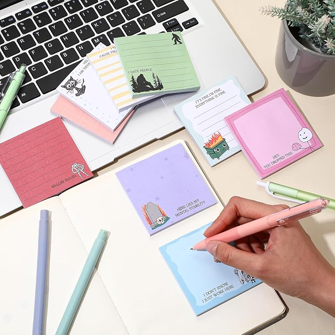 9 Pads Cute Sticky Notes Cartoon Self Stick Notepads 3x3 Inches Notes Adhesive Memo Pad Office Decor Gifts for Students School Teacher Office Meeting (Funny)