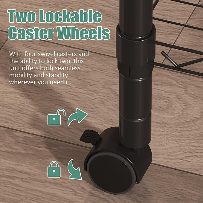 Printer Stand with Locking Wheels, Adjustable Heights 3 Tier Under Desk Table, Rolling Printer Cart Storage Paper Files Holder for Desk, Office, Home, Black
