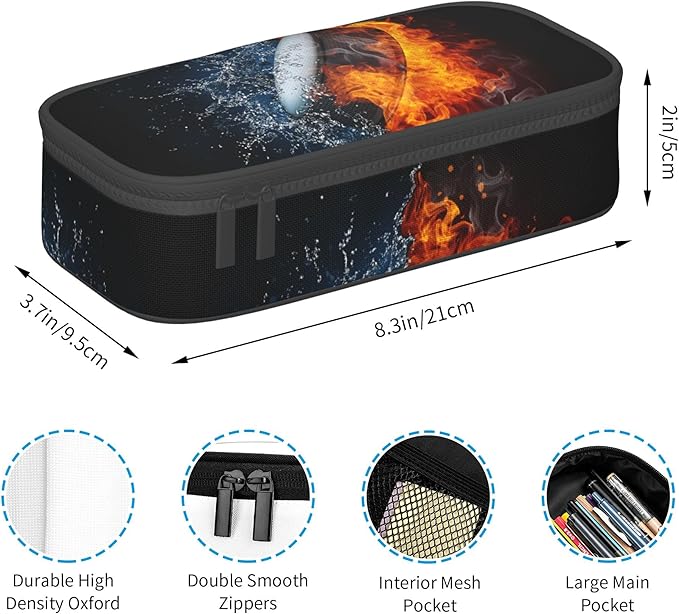 Hockey Pencil Case for Kids Boys, Large Capacity Pencil Box Storage Pen Bag with Zippers, Sports-Themed Black Pencil Pouch Stationery Case for Office School