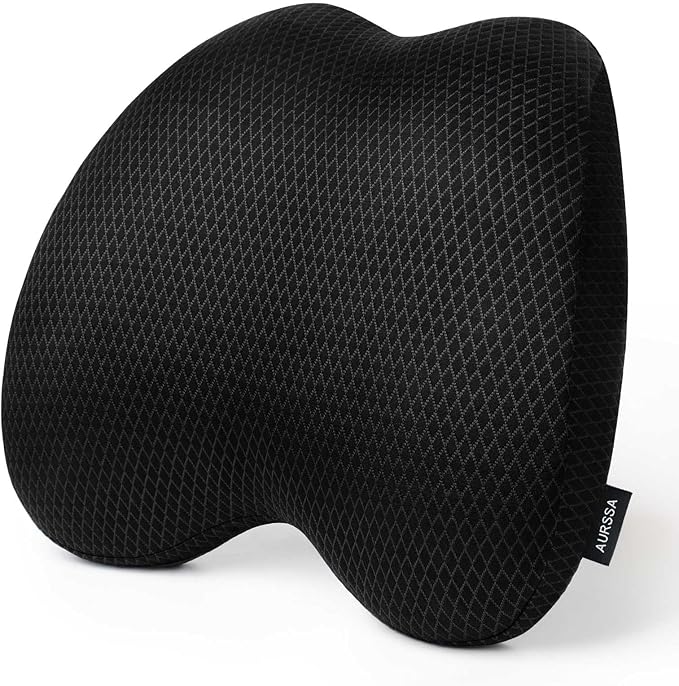 Lumbar Support Pillow Office Chair Car Back Pillow Ergonomic Lower Back Pain Relief Breathable Air Fiber Cushion with Hours Sitting on Worker Driver & Handicapped, Adjustable Strap (Black)