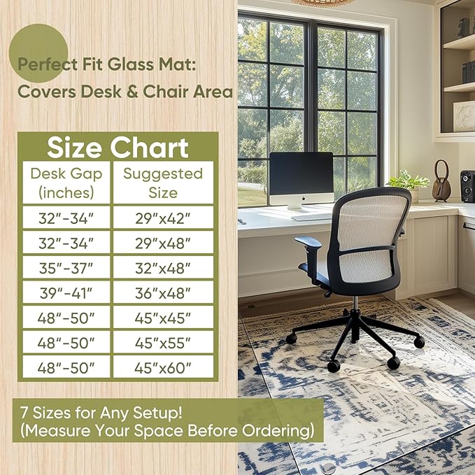 Furnbar Office Chair Mat for Carpet & Hardwood, Upgraded 29" x 48" Dual Use Tempered Glass Chair Mat for Chair and Footrest Under Desk