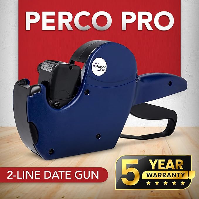 Perco Pro 2 Line Date Gun Labeler Kit, Includes 16 Digits Label Gun, 10,500 White Labels, Inker Remover Tool, and Pre-Loaded Ink Roll