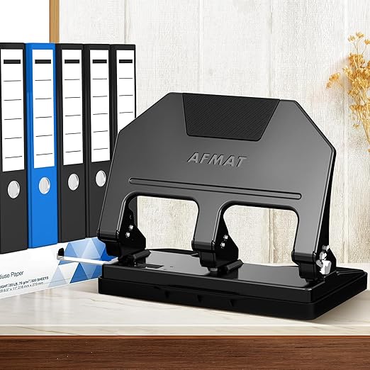 AFMAT 3 Hole Punch Heavy Duty, 9/32" Hole Diameter, 40-Sheet 3 Hole Puncher for Binder, 50% Reduced Effort, Metal Three Hole Punch w/ 10,000+ Uses, Bulit-in S.S. Paper Guide, Large Chip Tray, HPX3