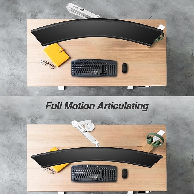 AVLT Single 13"-38" Monitor Arm Desk Mount fits One Flat/Curved/Ultrawide Screen Full Motion Height Swivel Tilt Rotation Adjustable Arm - VESA/C-Clamp/Cable Management - White