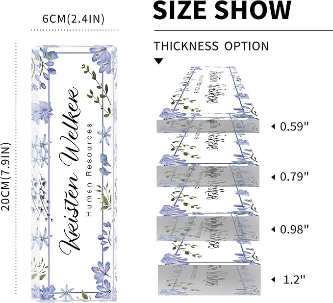 Desk Name Plate Personalized, Custom Name Plate for Desk, Office Desk Decor for Women Men, Acrylic Desk Accessories, Office Gifts for Coworkers Boss Teacher, Employee Appreciation Gifts (Blue Folwers)