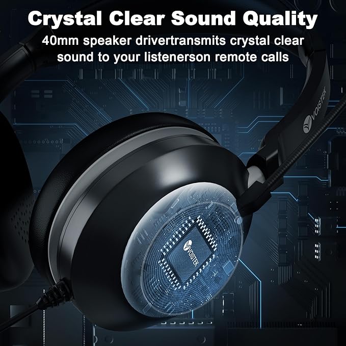 Voistek USB Headset with Microphone, Wired Computer Headset for Laptop/PC with Noise Cancelling Mic, Mono Headphones with in-Line Volume Control for Work