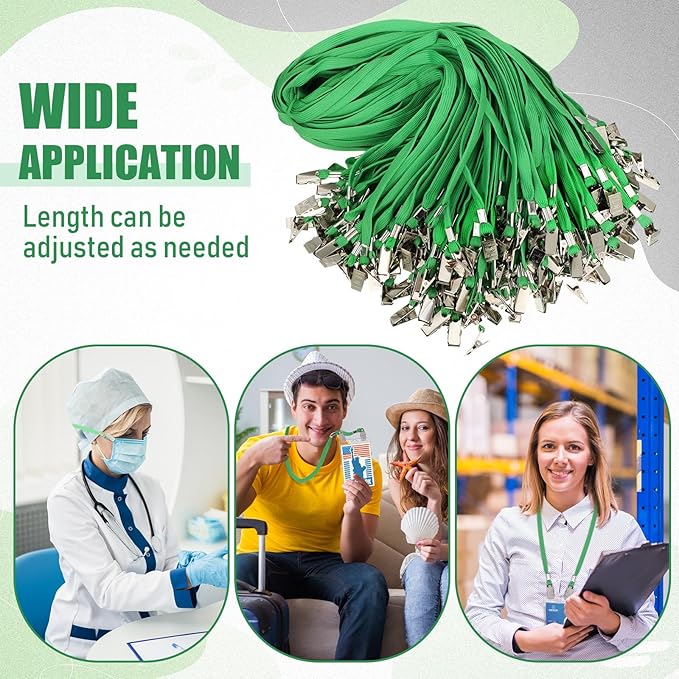 Patelai 100 Pack Double Clip Lanyards Bulk Face Mask Lanyard Twist Free 2 Hook Design Adjustable Badge Neck Strap for ID Name Badge Holder School Conference Office Class Essential (Green)