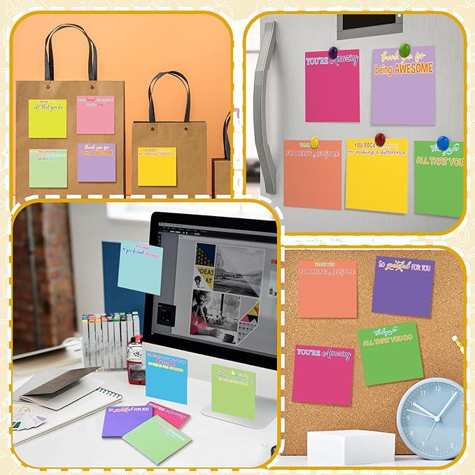 Yinder 12 Pcs Employee Appreciation Sticky Notes New Year Gift Bulk Motivation Sticky Note Pads Inspirational Gift for Teacher Nurse Staff Coworker Office Supply 3 x 3'' (Appreciation,Colorful)