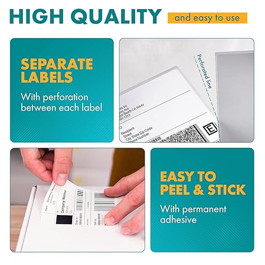 Shop4Mailers 4x6 Fanfold Direct Thermal White Adhesive Perforated Blank Address Shipping Labels for Packages, Compatible with Zebra & Rollo Printer (3000 Labels)