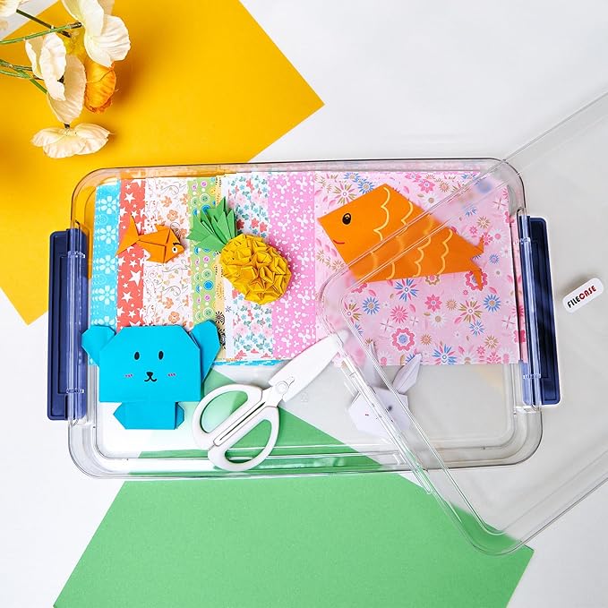 Clear Portable Slim Project Case 9 X 13 Plastic Storage File Box For Letter A4 Paper Photo Documents Scrapbook, 3 Count