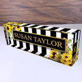 Artblox Office Desk Name Plate Personalized | Custom Name Plates on Acrylic Glass Decor | Office Desk Decor - Sunflowers Design - (8"x2.5")