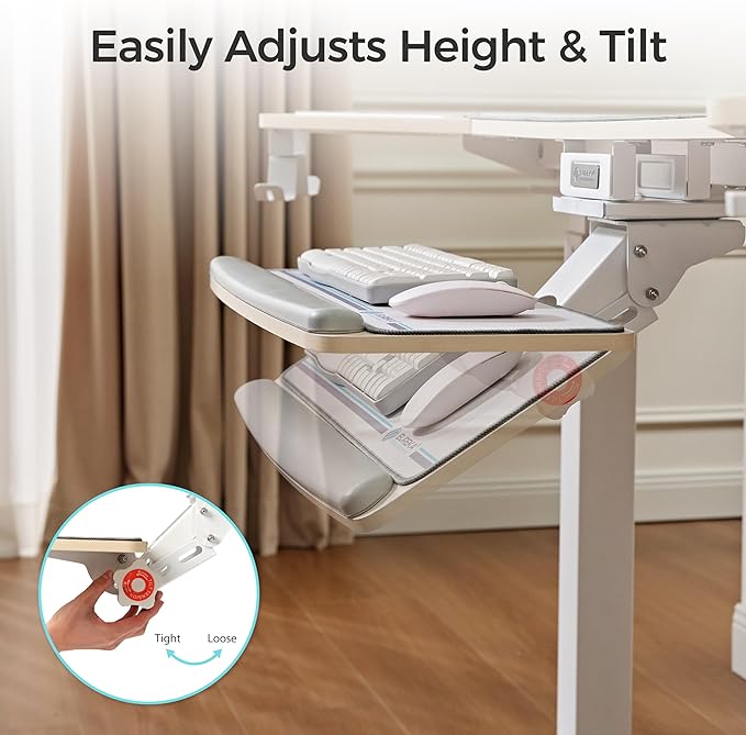 EUREKA ERGONOMIC Keyboard Tray Height Adjustable, Swivel Tilt Computer Keyboard Drawer Under Desk, 25x9.13'' Sliding Keyboard & Mouse Platform with Mouse Pad for Typing, Maple