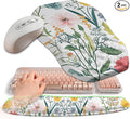 2-in-1 Ergonomic Set, Wave Keyboard Wrist Rest and Massage Slope Mouse Pad Wrist Support, Rebound Memory Foam for Relieve Carpal Tunnel Syndrome and Wrist Pain (Pink Flowers)