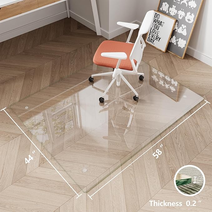 Koonmi Chair Mat for Carpet, Tempered Glass 44"x58" Office Chair Mat, Glass Floor Mat for Office Chair with Rounded and Polished Edges, Ideal for Hardwood Floor, Carpet, Office, Desk, Rolling Chair