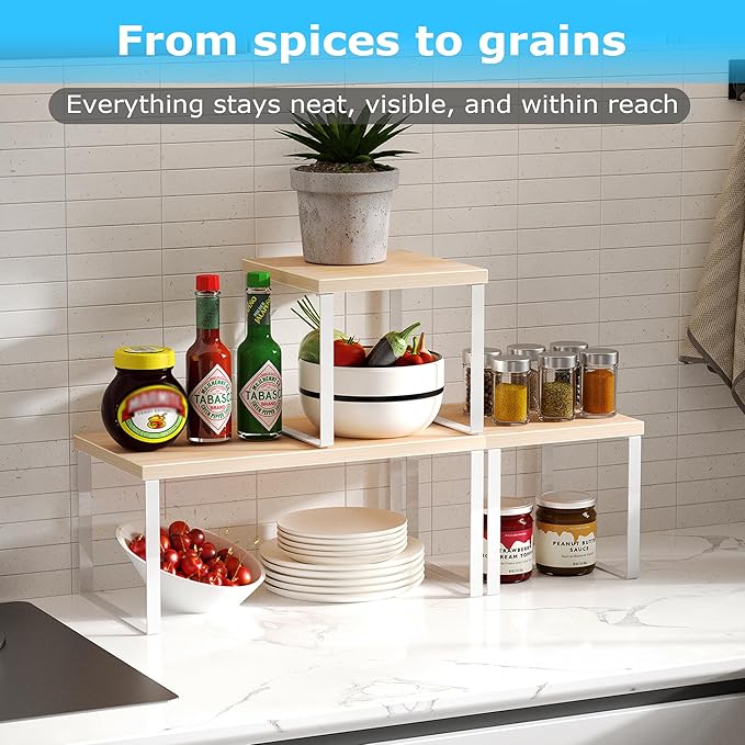 Aothia Wood Desktop Shelf for Top of Desk - 2-Tier Adjustable Bookshelf Organizer, Freestanding Stackable Shelves for Office, Home, Kitchen Counter (Oak)