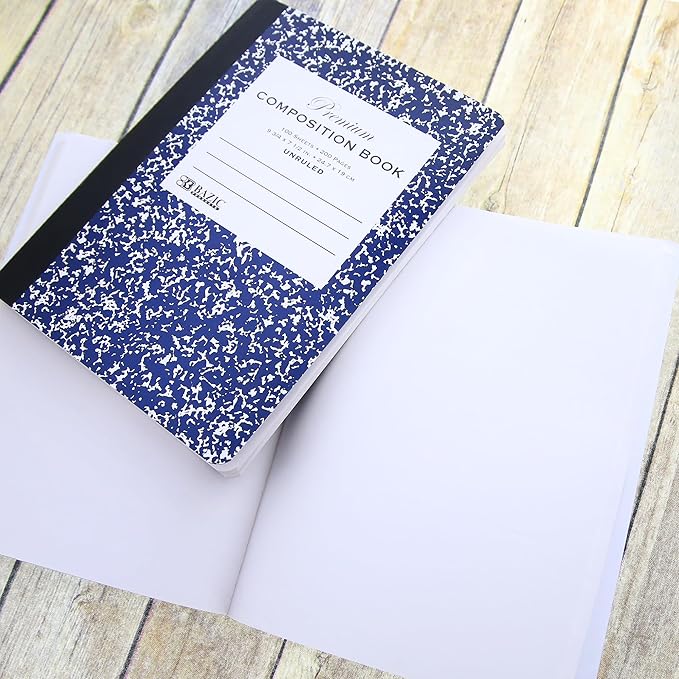 BAZIC Products Composition Book Blue Marble Unruled Ruled 100 Sheet Notebook, Blank Page Journal Comp Notebooks for School, 48-Pack