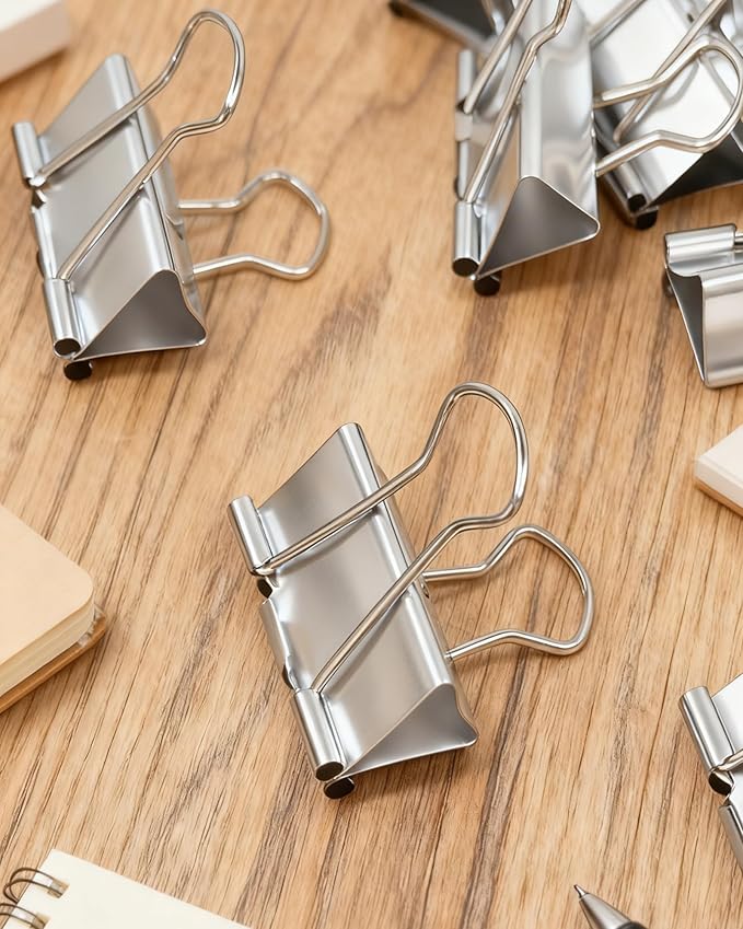 Konilaomu 24Pcs Binder Clips 1.25in Reusable Paper Clamps Clips Binder Paper Clips for Office Supplies, Document Storage, Study Room, School (Silver)