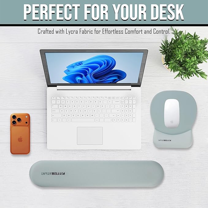 Gel Wrist Rest Mouse Pad Set, Ergonomic Office Mousepad with Memory Foam Wrist Support, Gel Mouse Pad with Wrist Support Keyboard Rest, Non-Slip Desk Accessory for Office, Home & Gaming (Turquoise)