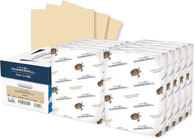 Hammermill Colored Paper, 20 lb Tan Printer Paper, 8.5 x 11-10 Ream (5,000 Sheets) - Made in the USA, Pastel Paper, 102863C