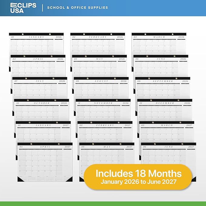 2026 Desk Calendar Large 22x17 Runs Until June 2027 Work Calendar with To-do List & Notes Yearly Preview 18 Months With Plastic Cover Desk Calendar 2025-2026 Large 22x17 Black White With Protective Cover Bulk Planner for Home School Office Pad Calendar...