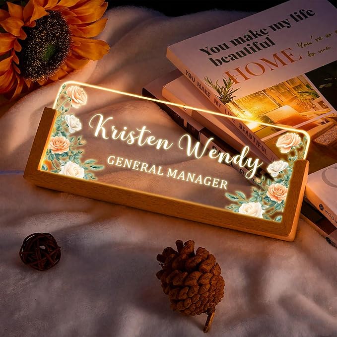 Ships Next Day, Custom Name Plate for Desk - Business Light Up Acrylic Desk Name Plate Personalized Elegant Office Gift for Boss Coworker Teacher Employee Appreciation Gift, Office Decor for Women Men