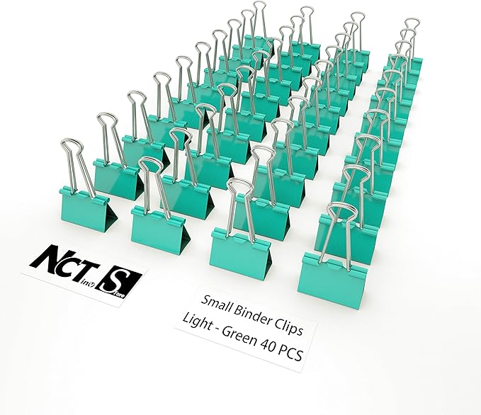 Nctinystore Binder Clips Small Metal Clamp 0.75 inch / 19 mm (Light-Green, 40-PCS)