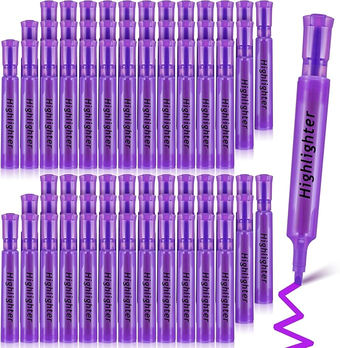 Qilery 72 Pack Highlighters Bulk, Tank Style Chisel Tip Highlighters Markers Pack Quick Drying for Adult Coloring, Home Office Supplies (Purple)
