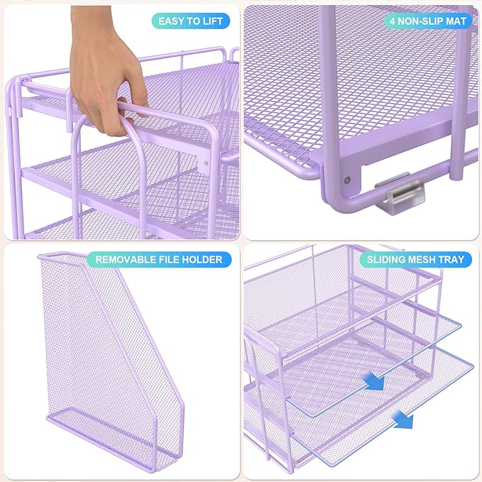 gianotter 4-Tier Paper Organizer With Magazine Holder, Desk Organizers and Accessories, File Organizer for Office Supplies Storag (Purple)